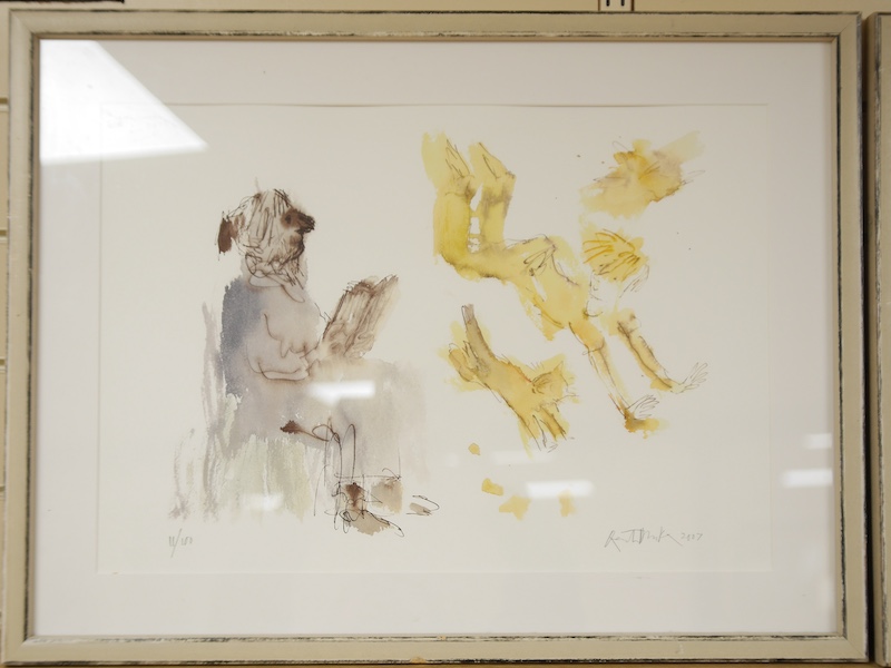 Quentin Blake (b.1932), two pencil signed colour prints, to include Figures and Birds, each limited edition of 100 and blind stamped, each 34 x 49cm, together with The Life of Birds, hardback book by Quentin Blake. Condi